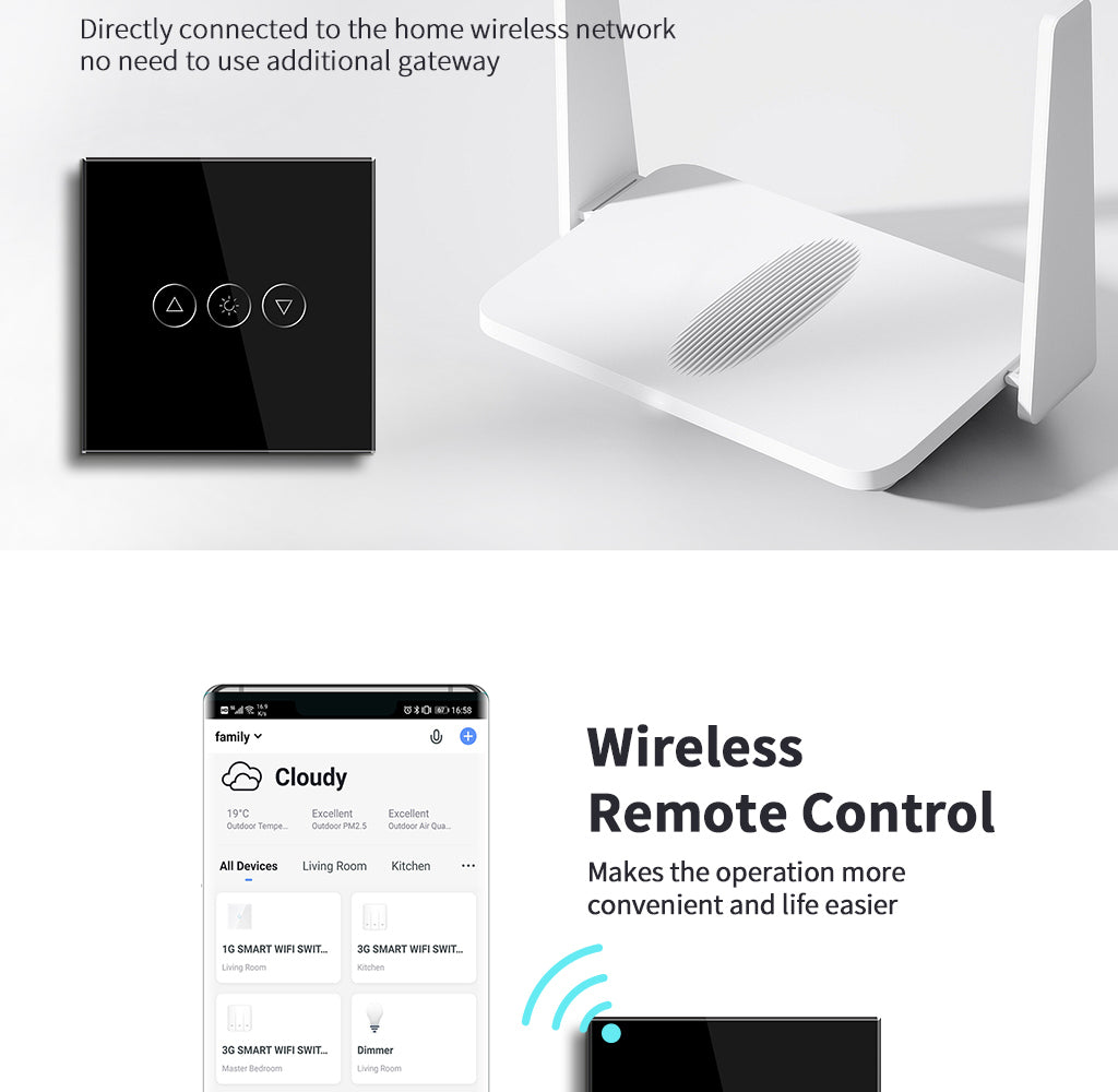 BSEED Wifi-s érintős fényerő-szabályzó, kétutas (váltó), üveg előlap