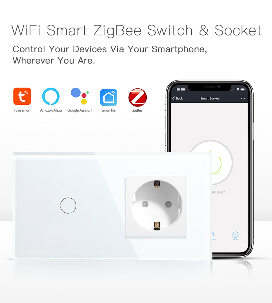 BSEED Zigbee-s érintős villanykapcsoló (nullvezeték nélkül) EU konnektorral