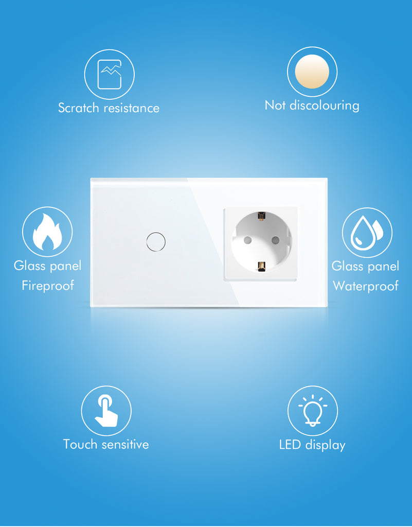 BSEED Zigbee-s érintős villanykapcsoló (nullvezeték nélkül) EU konnektorral