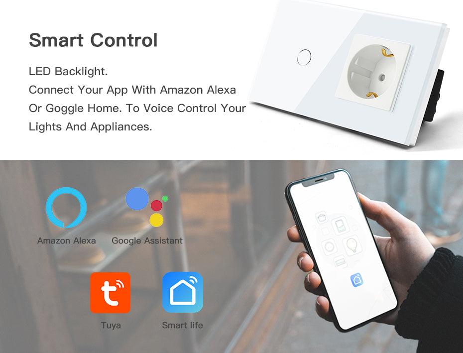 BSEED Zigbee-s érintős villanykapcsoló (nullvezeték nélkül) EU konnektorral