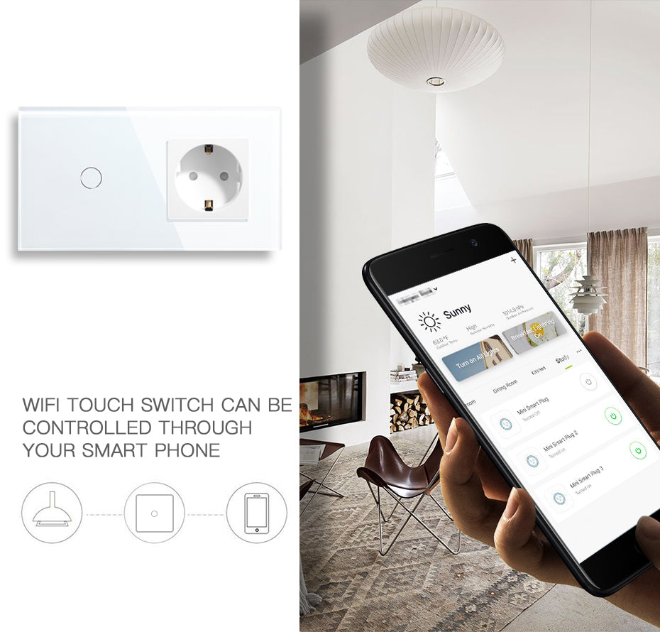 BSEED Zigbee-s érintős villanykapcsoló (nullvezeték nélkül) EU konnektorral