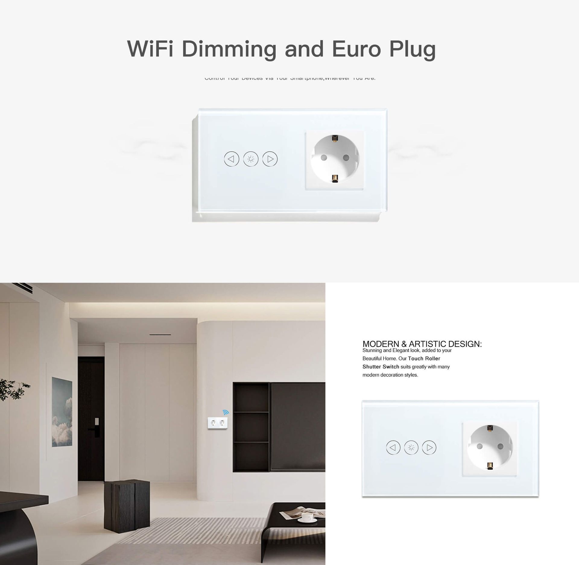 BSEED Wifi-s okos fényerő-szabályzó EU konnektorral, 157 mm