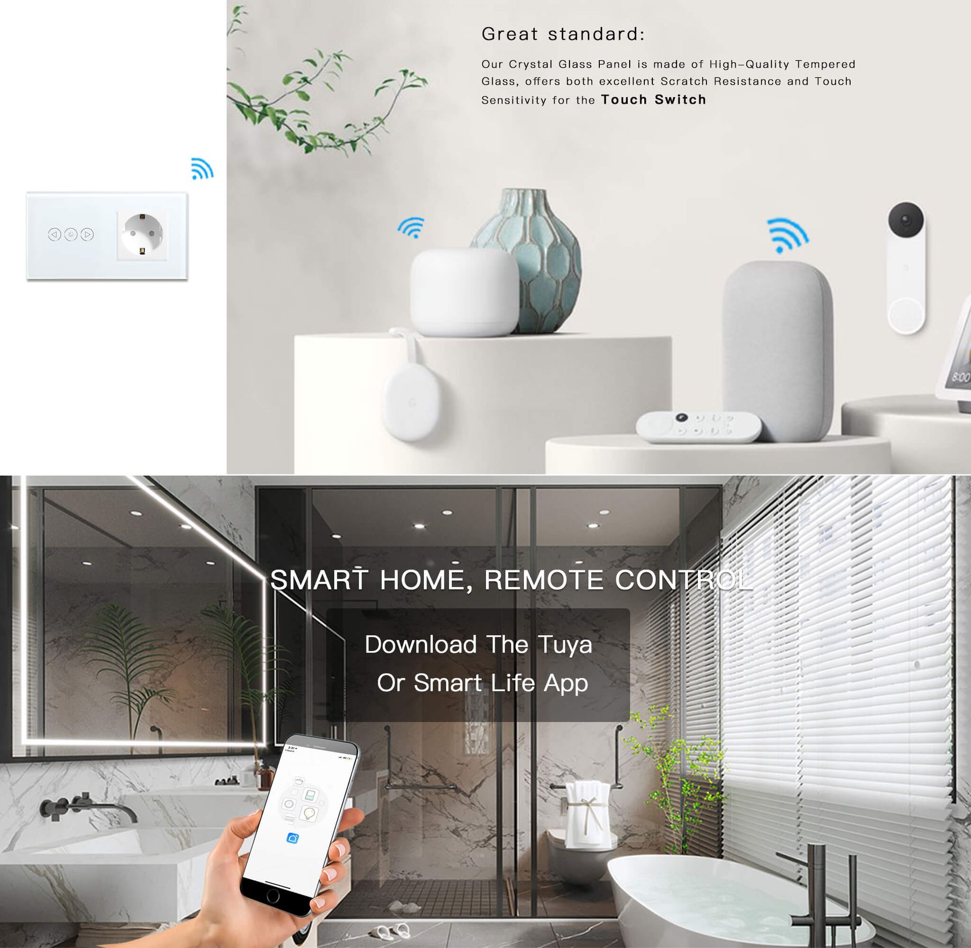 BSEED Wifi-s okos fényerő-szabályzó EU konnektorral, 157 mm