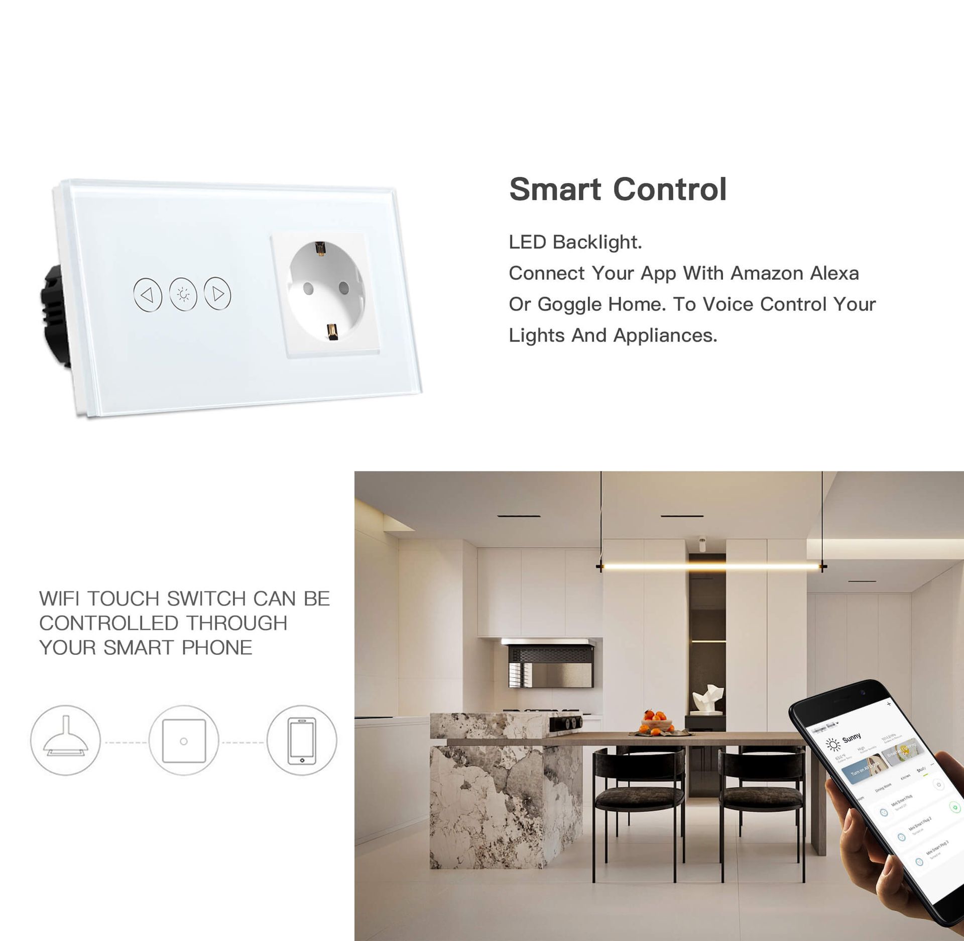 BSEED Wifi-s okos fényerő-szabályzó EU konnektorral, 157 mm