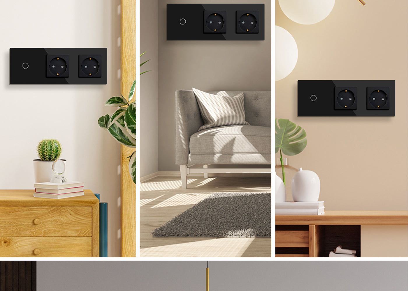 BSEED Wifi-s érintős villanykapcsoló két hagyományos EU konnektorral, 228 mm