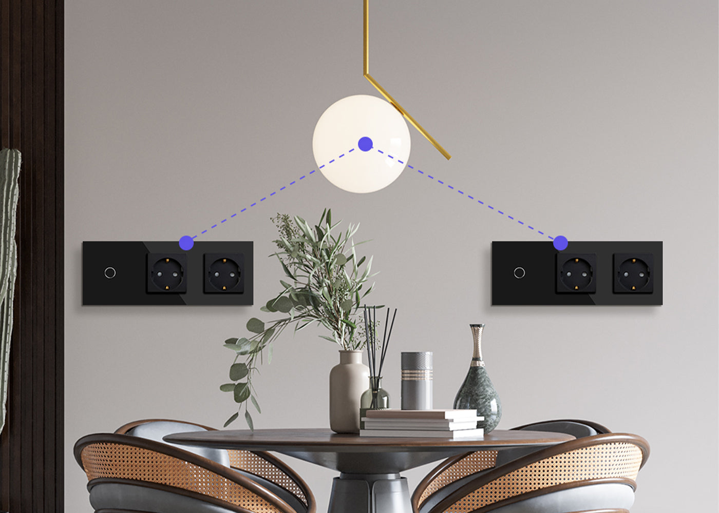 BSEED Wifi-s érintős villanykapcsoló két hagyományos EU konnektorral, 228 mm