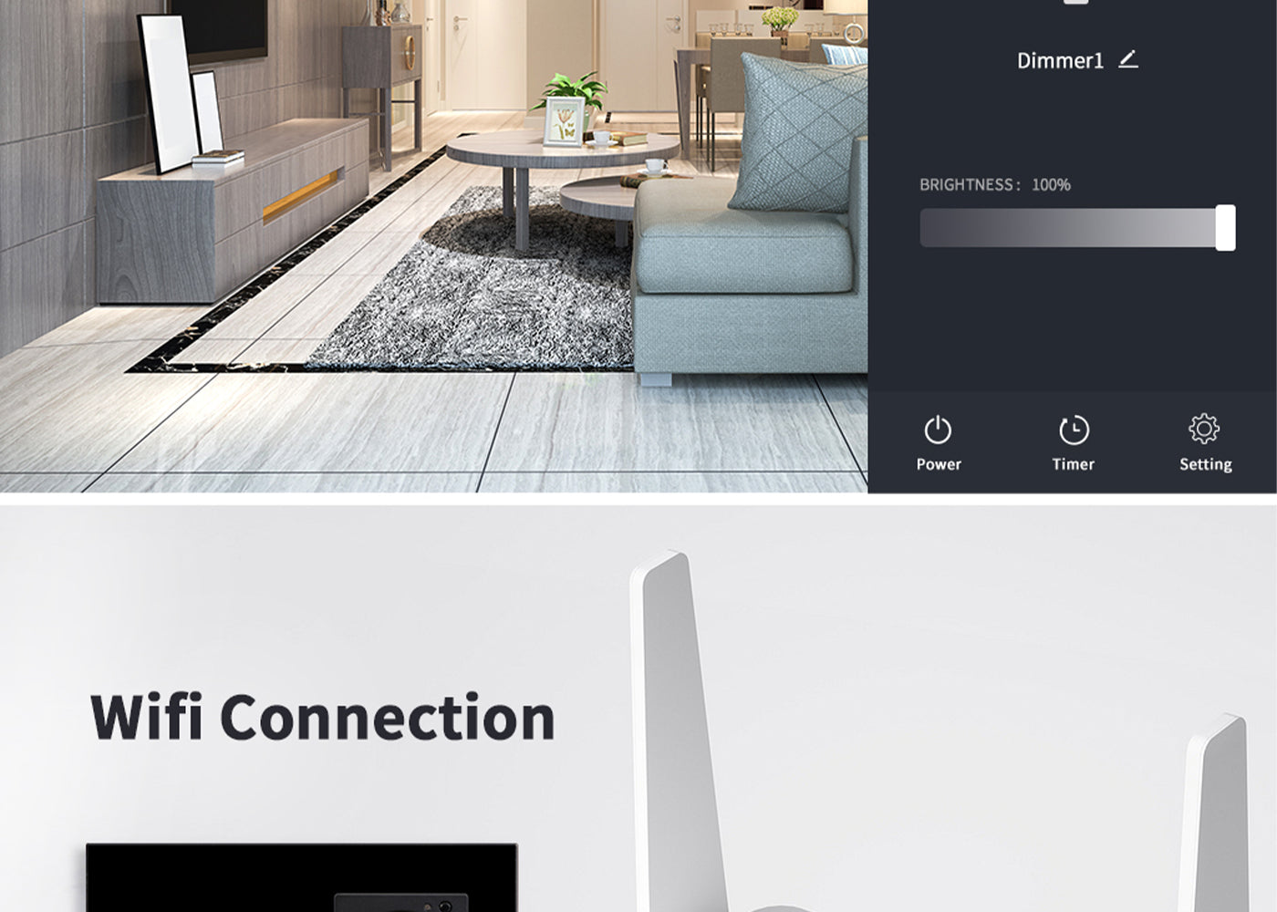 BSEED Wifi-s okos fényerő-szabályzó Wifi-s EU konnektorral, üveg előlap