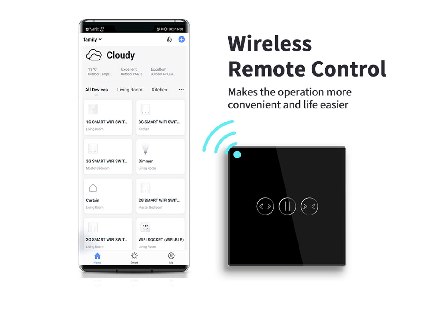 BSEED Wifi-s okos függönykapcsoló, üveg előlap