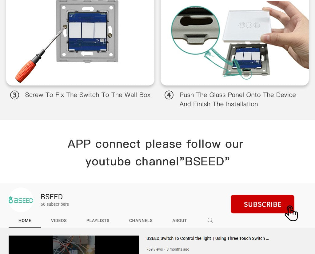 BSEED Wifi-s érintős redőnykapcsoló hagyományos EU konnektorral, 157 mm
