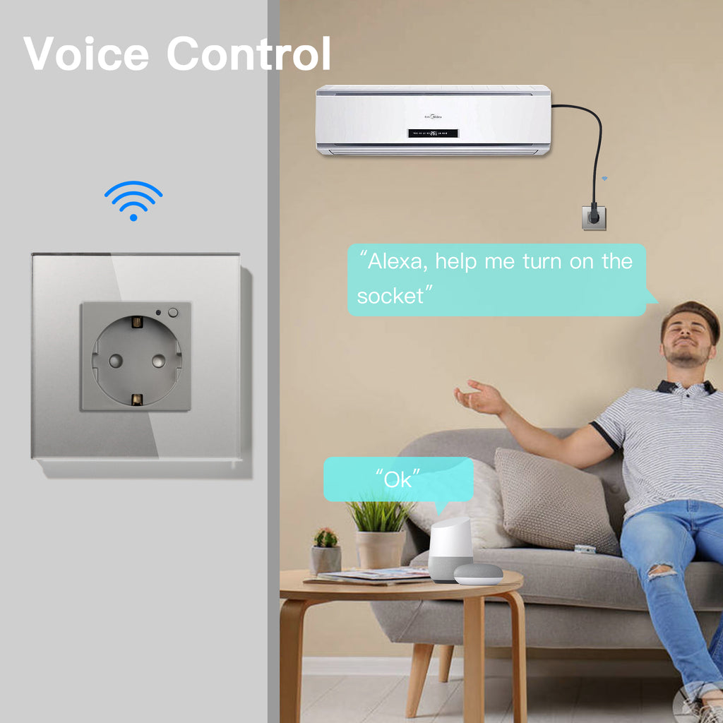 BSEED Wifi-s okos EU konnektor fogyasztásméréssel, üveg vagy műanyag előlap