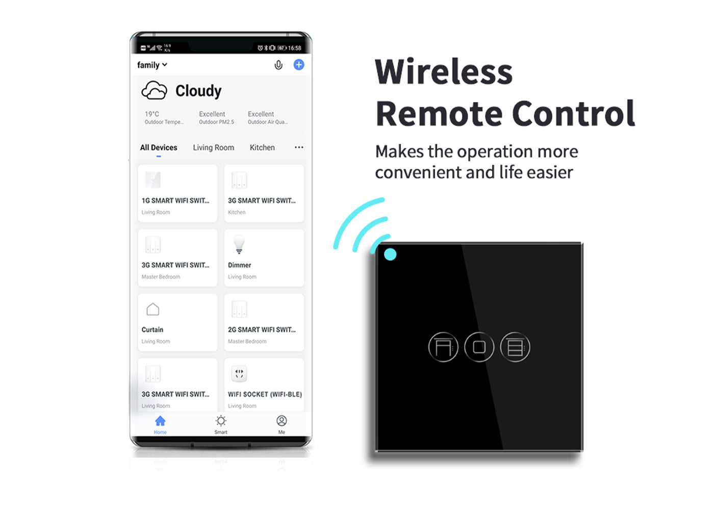 BSEED Wifi-s okos redőnykapcsoló, üveg előlap