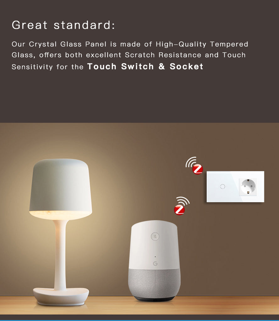 BSEED Zigbee érintős villanykapcsoló hagyományos EU konnektorral, 157 mm