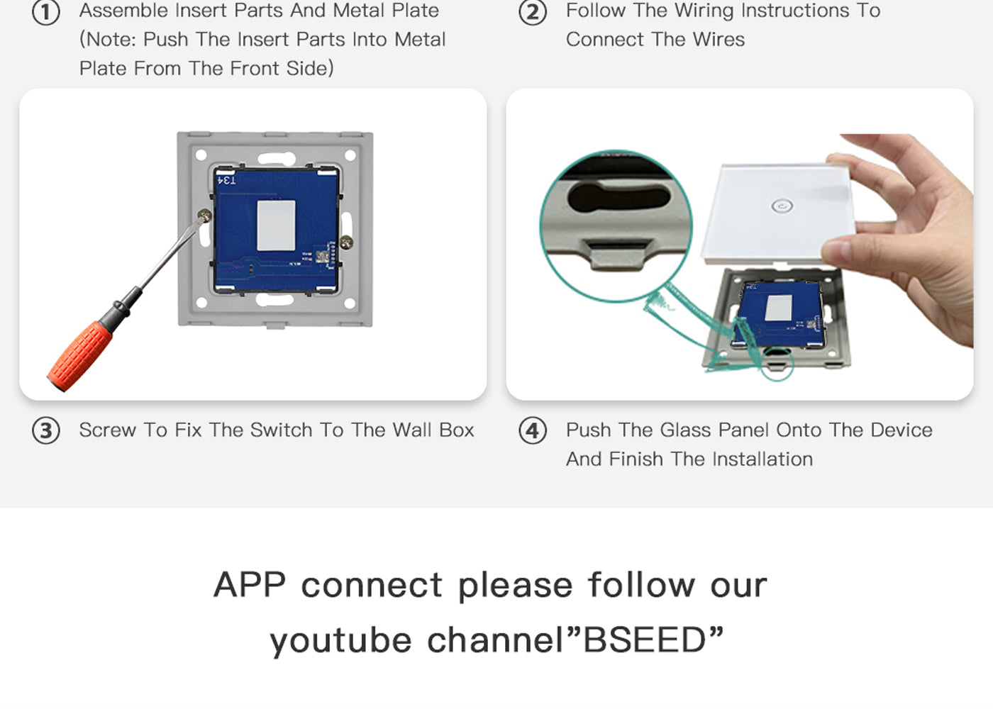 BSEED Zigbee okos villanykapcsoló (nullvezetős), 1–4 kapcsolós