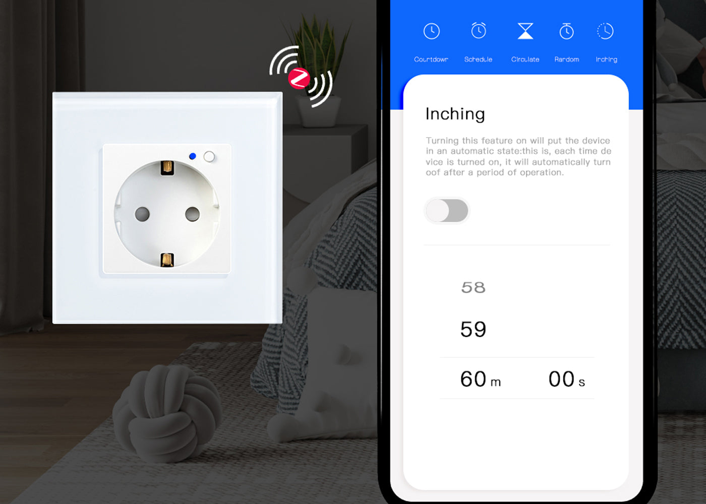 BSEED Zigbee-s okos EU konnektor gyermekvédelemmel, üveg előlap