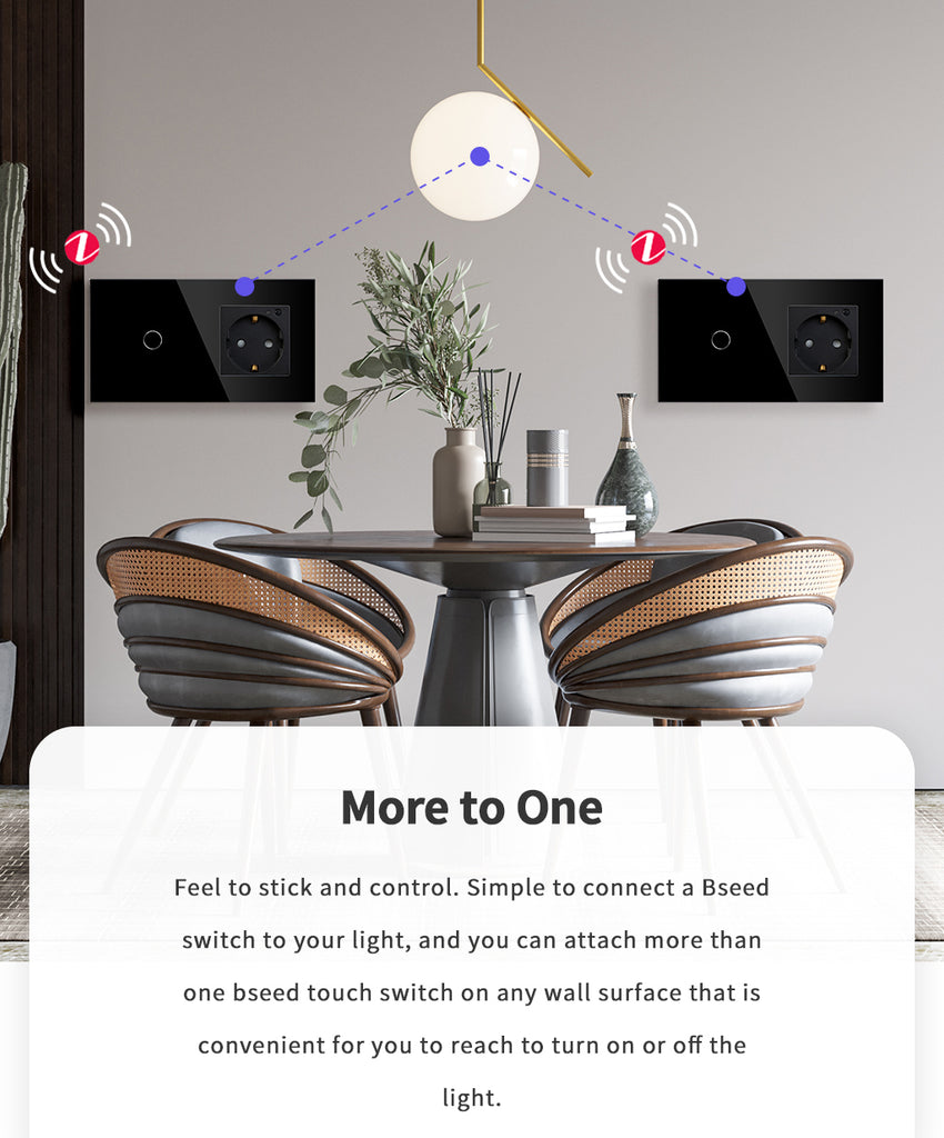 BSEED Zigbee-s érintős villanykapcsoló EU konnektorral, USB és USB-C töltővel