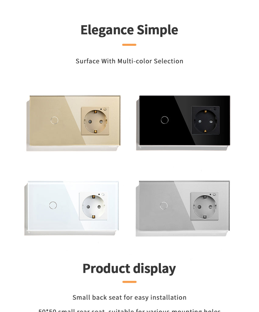 BSEED Zigbee-s érintős villanykapcsoló EU konnektorral, USB és USB-C töltővel