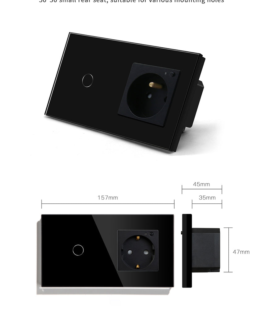 BSEED Zigbee-s érintős villanykapcsoló EU konnektorral, USB és USB-C töltővel