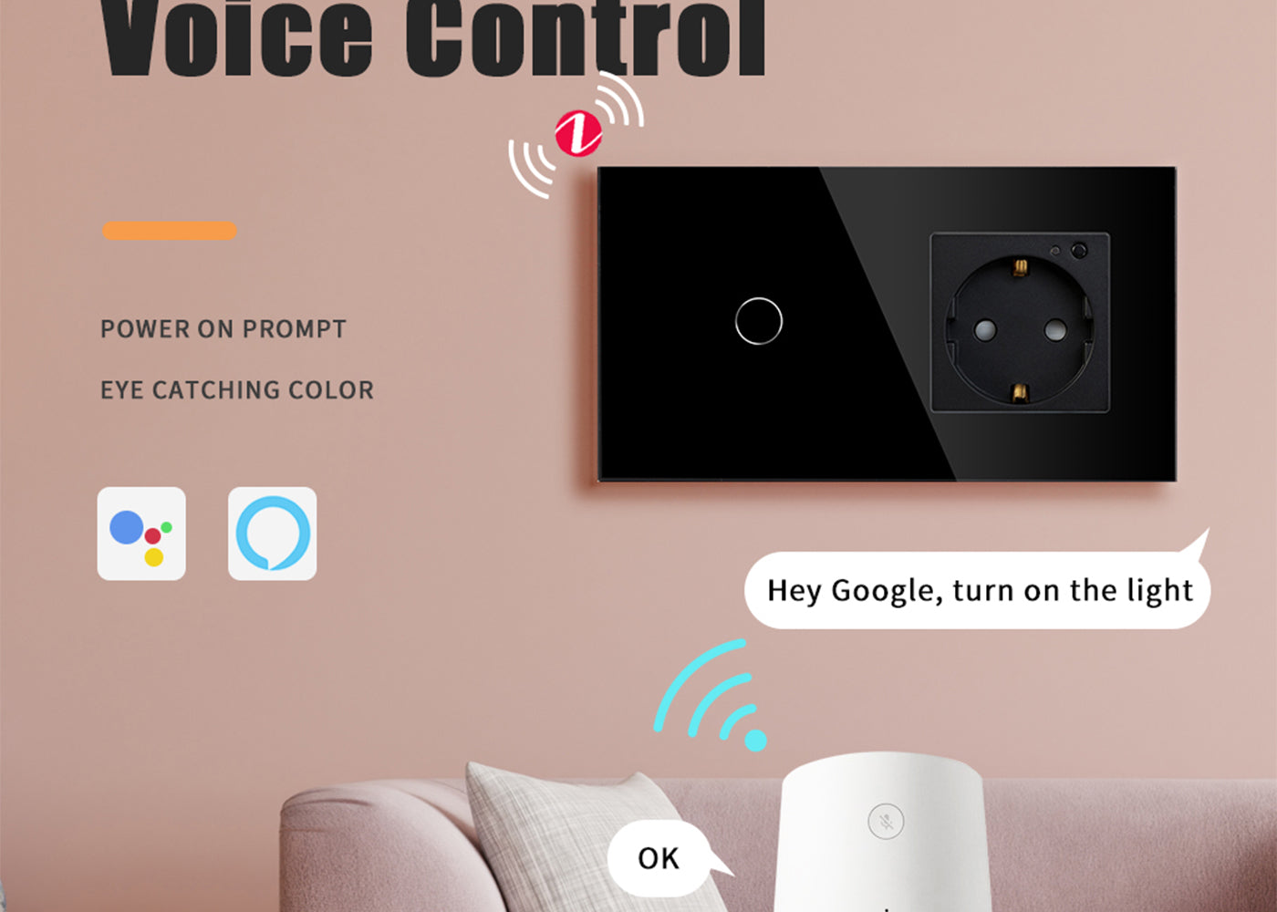 BSEED Zigbee-s villanykapcsoló Zigbee-s EU konnektorral, üveg előlap