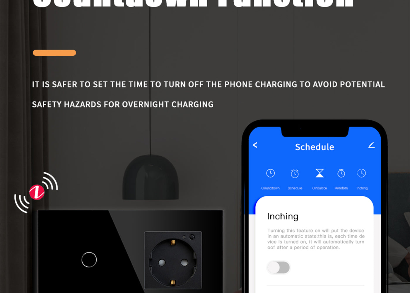 BSEED Zigbee-s villanykapcsoló Zigbee-s EU konnektorral, üveg előlap