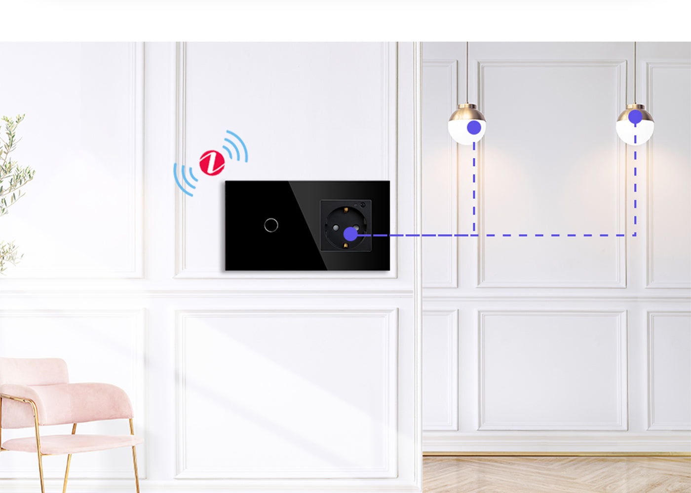 BSEED Zigbee-s villanykapcsoló Zigbee-s EU konnektorral, üveg előlap
