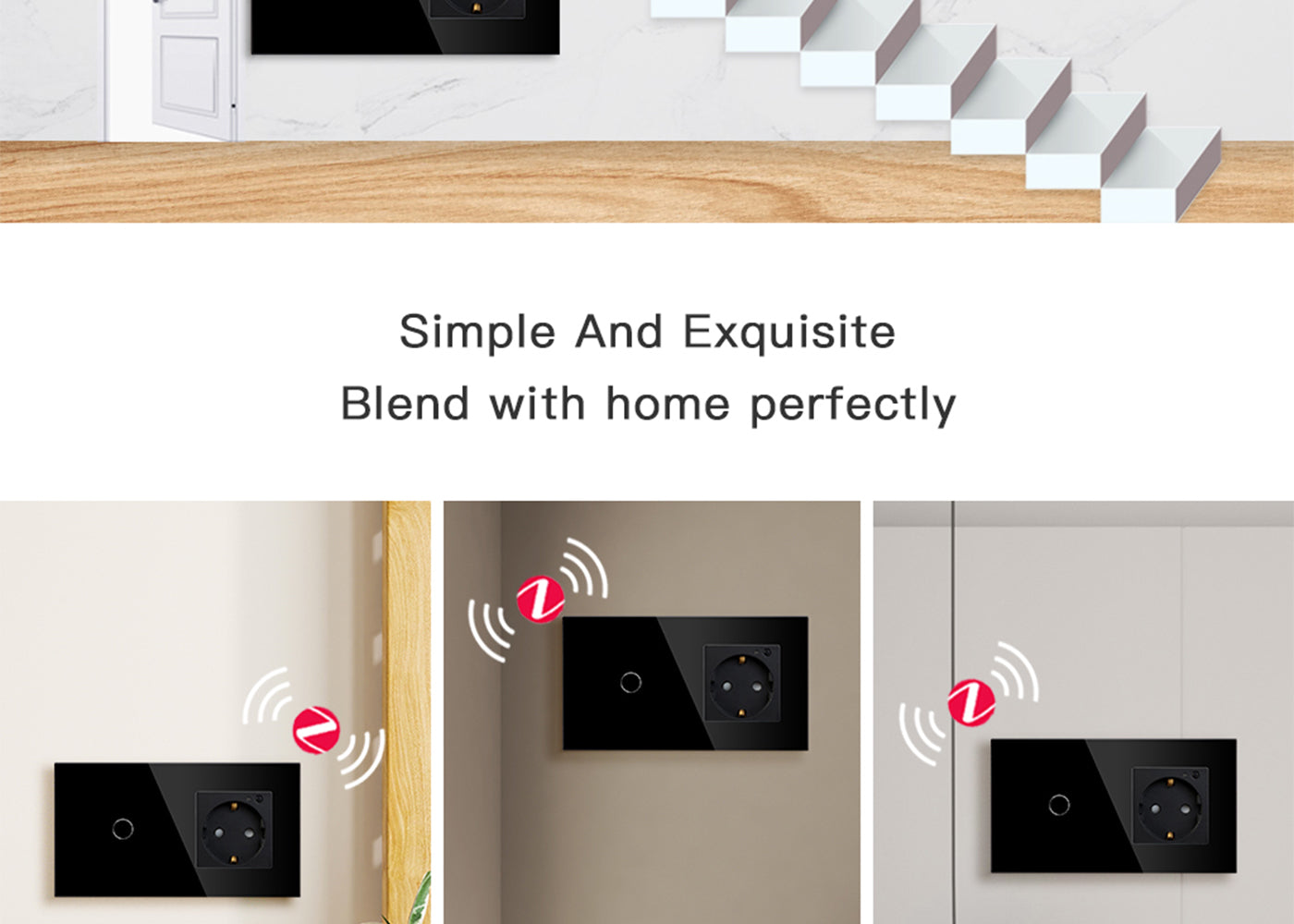 BSEED Zigbee-s villanykapcsoló Zigbee-s EU konnektorral, üveg előlap