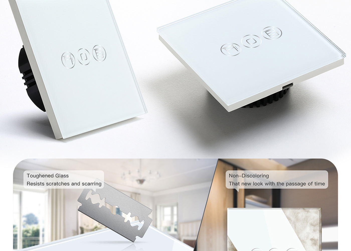 BSEED Zigbee dupla érintős redőnykapcsoló, függőleges kivitel