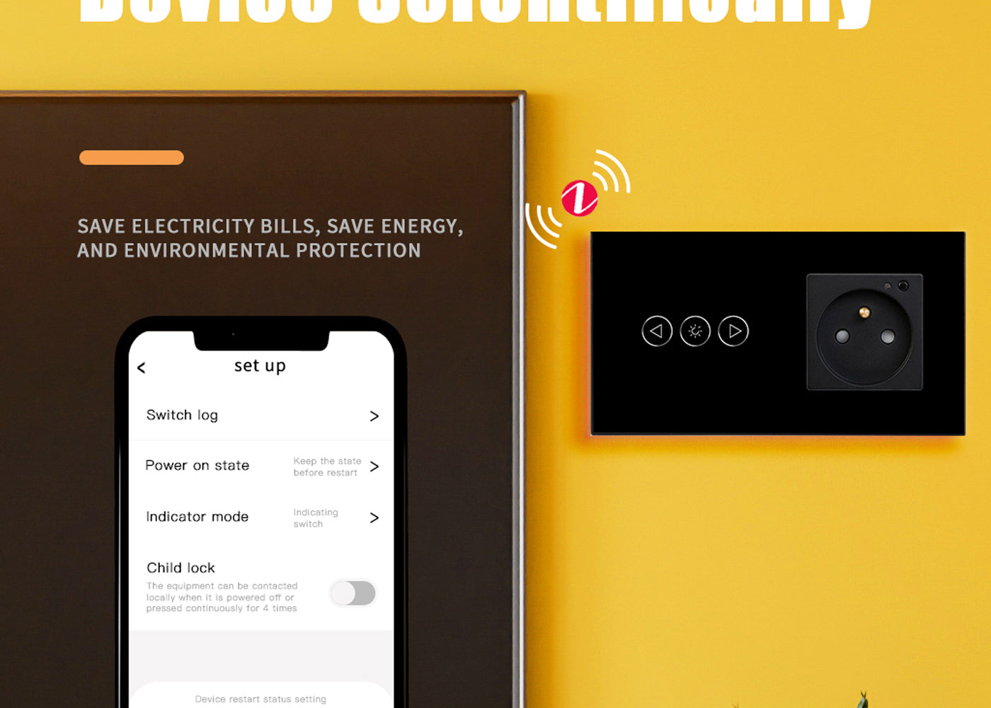 BSEED Zigbee-s fényerő-szabályzó Zigbee-s EU konnektorral, üveg előlap