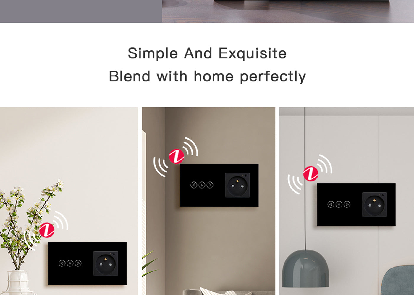 BSEED Zigbee-s fényerő-szabályzó Zigbee-s EU konnektorral, üveg előlap