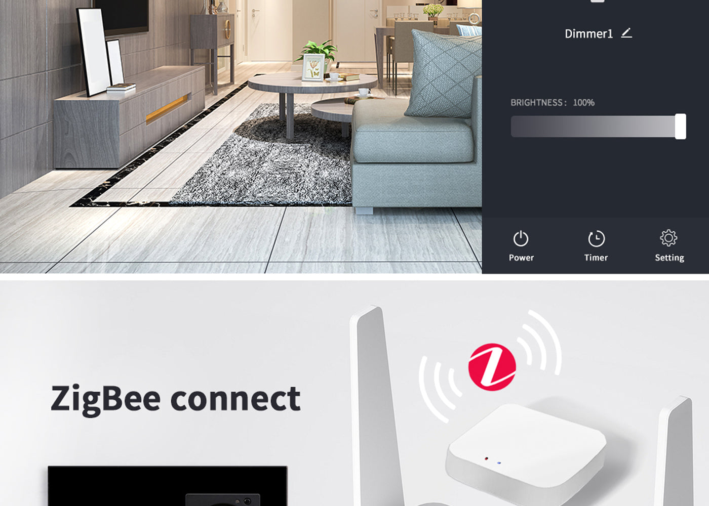 BSEED Zigbee-s fényerő-szabályzó Zigbee-s EU konnektorral, üveg előlap