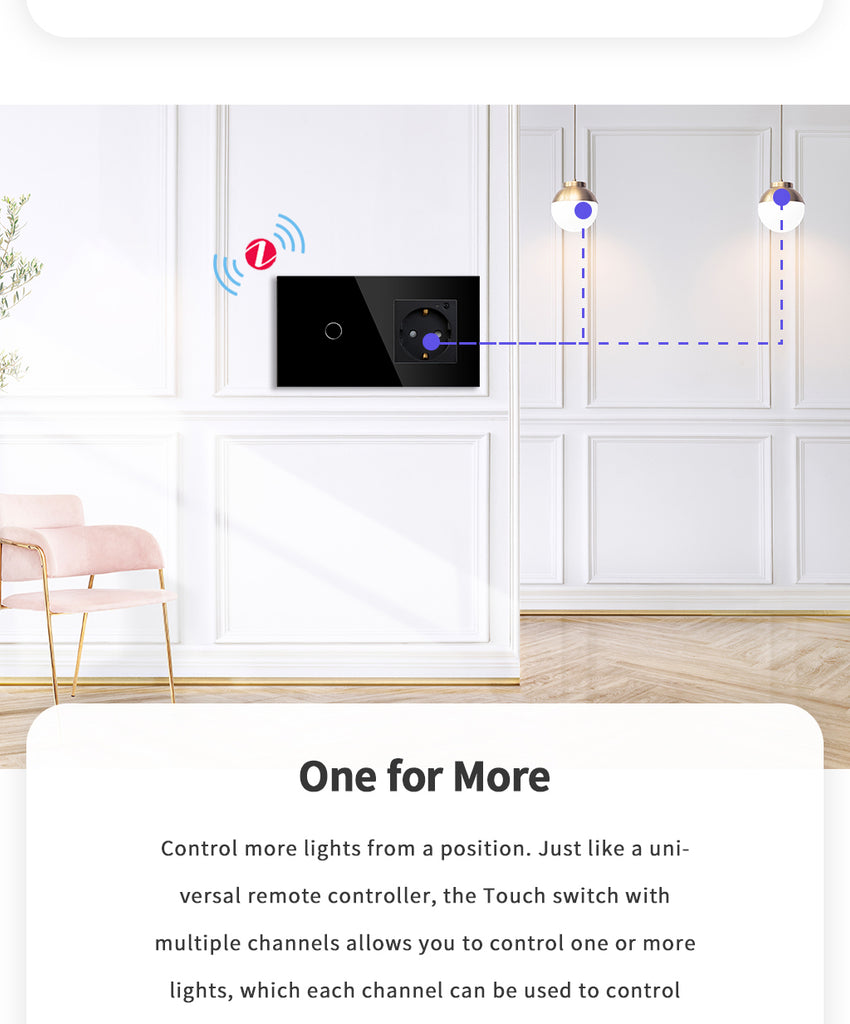 BSEED Zigbee érintős villanykapcsoló Zigbee EU konnektorral, fogyasztásméréssel