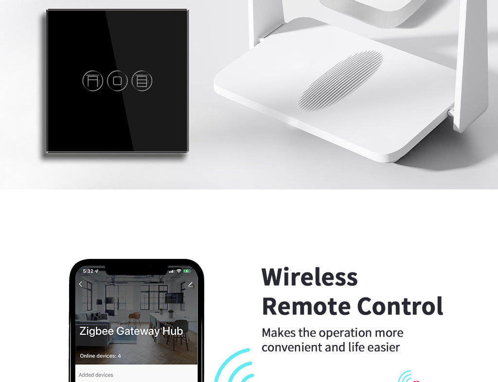 BSEED Zigbee tripla érintős redőnykapcsoló, 228 mm-es üveg előlap
