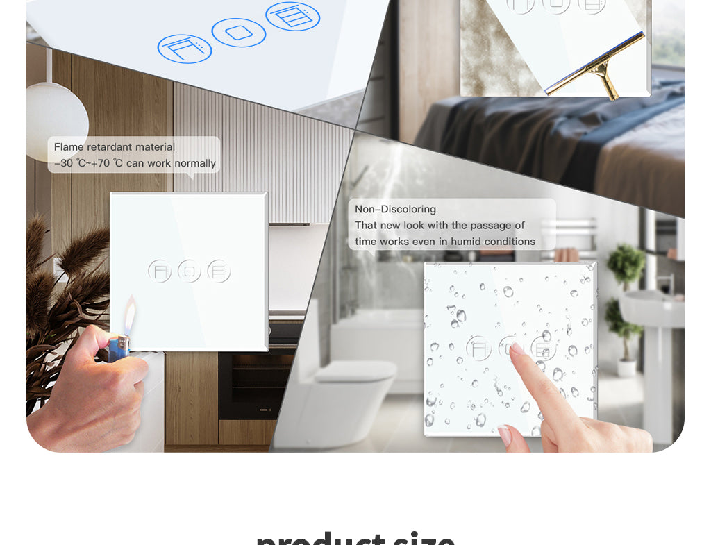 BSEED Zigbee tripla érintős redőnykapcsoló, 228 mm-es üveg előlap