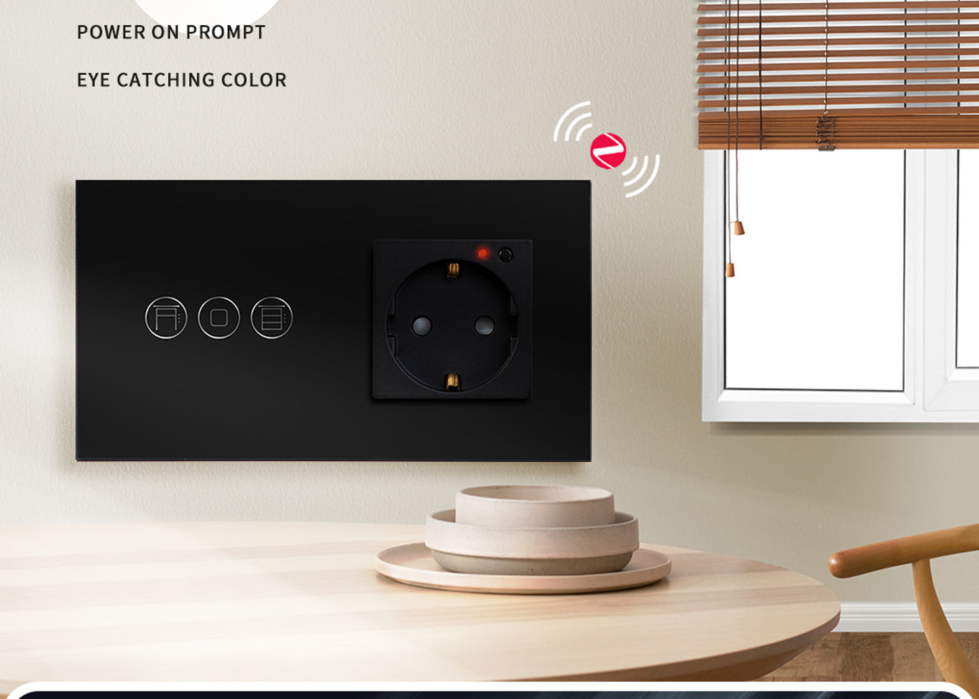 BSEED Zigbee érintős redőnykapcsoló EU konnektorral, üveg előlap, 157 mm