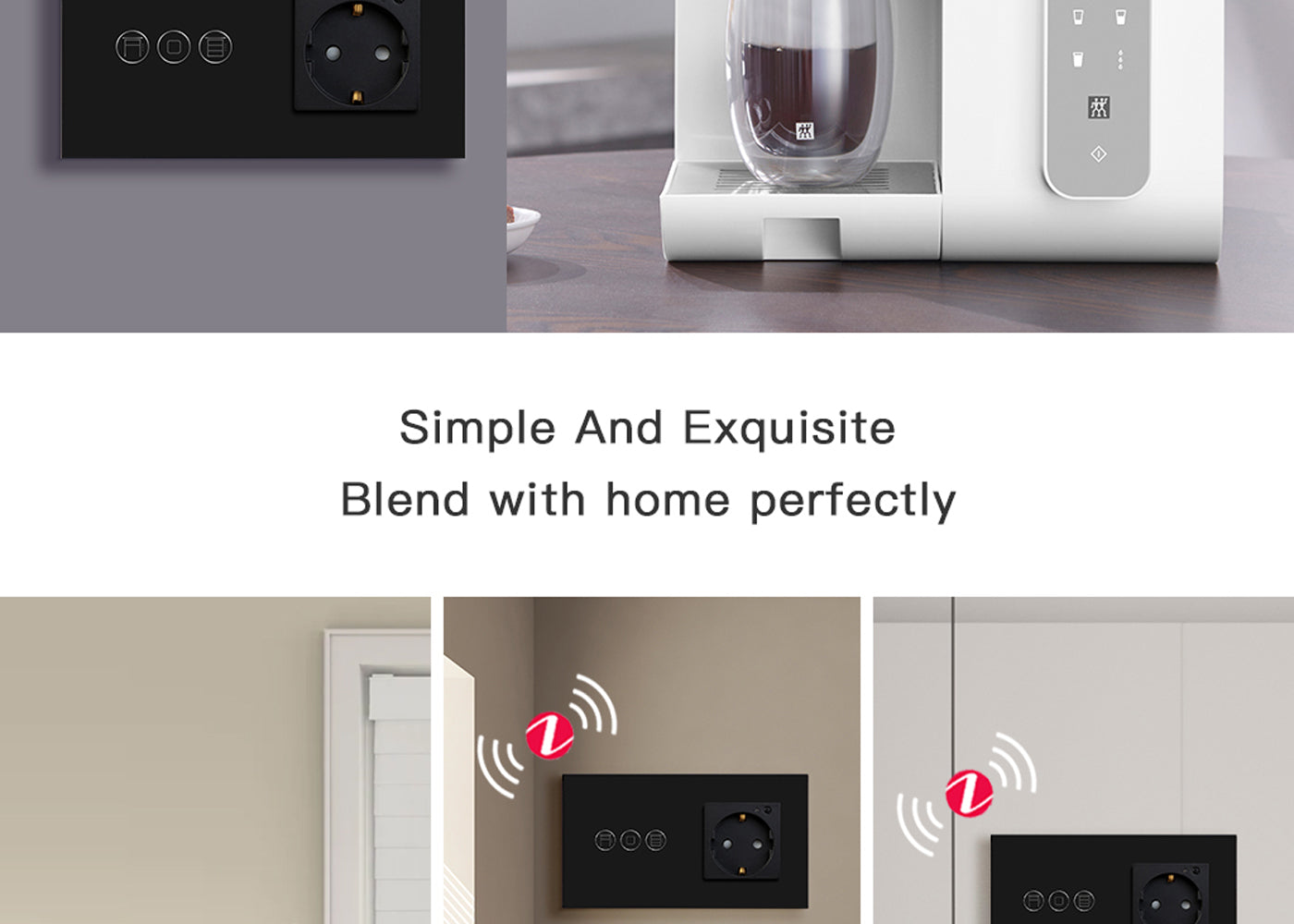 BSEED Zigbee érintős redőnykapcsoló EU konnektorral, üveg előlap, 157 mm