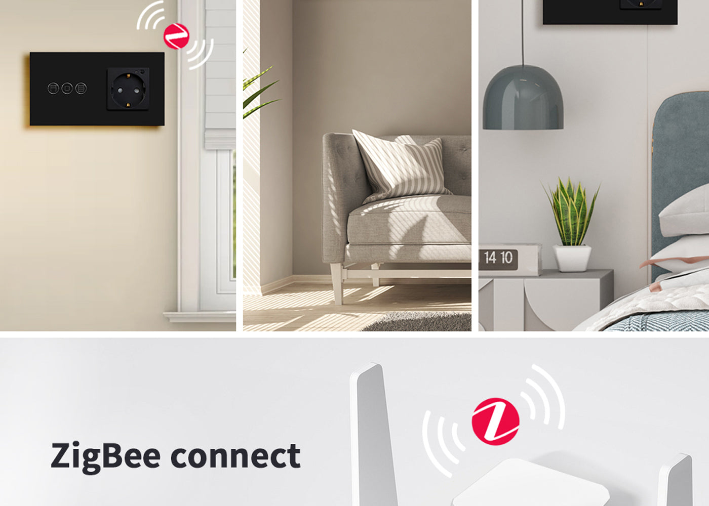 BSEED Zigbee érintős redőnykapcsoló EU konnektorral, üveg előlap, 157 mm
