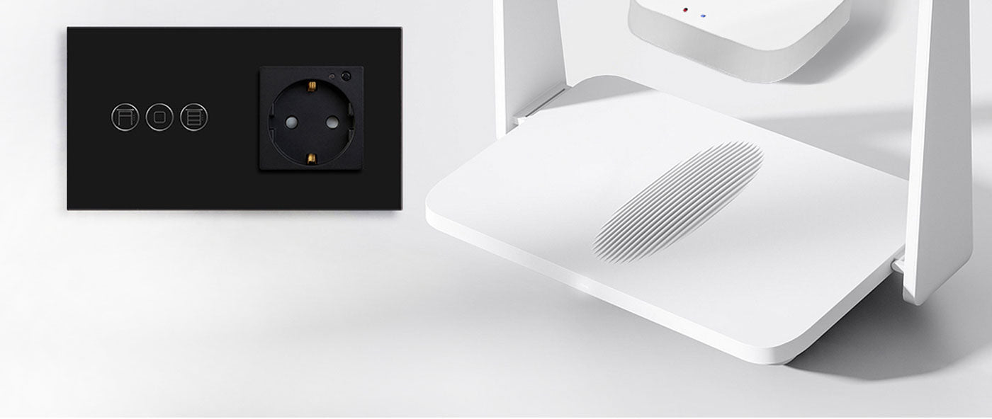 BSEED Zigbee érintős redőnykapcsoló EU konnektorral, üveg előlap, 157 mm