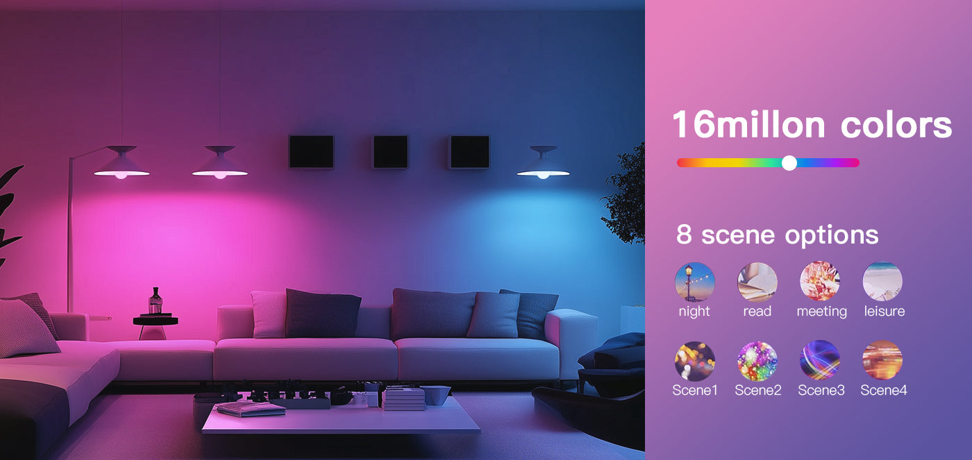 Wifi-s okos LED izzó, 9W, szabályozható fényerő, RGB + hideg/meleg fehér