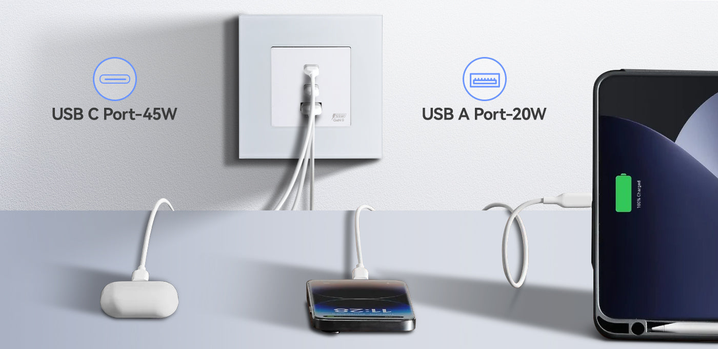 BSEED 65W-os USB-C gyorstöltő fali aljzat, PD3.0, üveg előlap