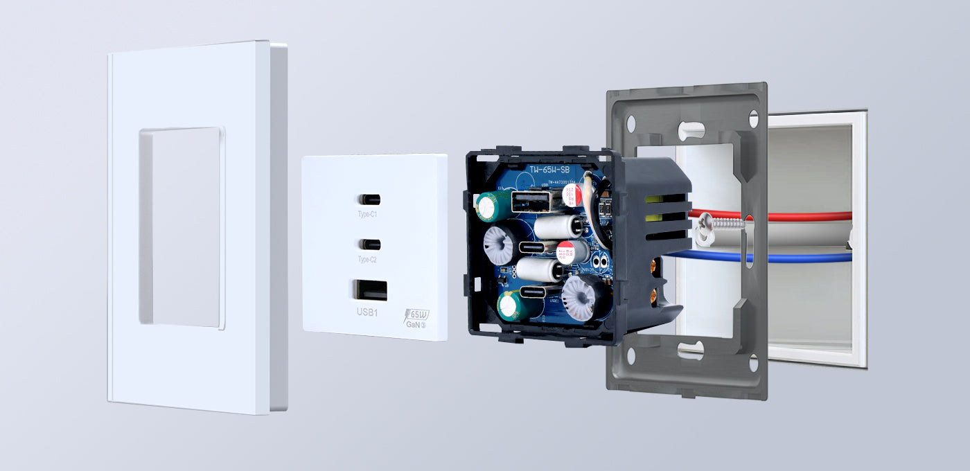 BSEED 65W-os USB-C gyorstöltő fali aljzat, PD3.0, üveg előlap