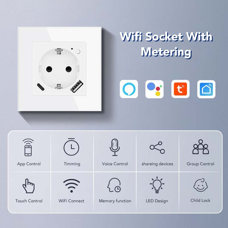 BSEED Wifi-s okos EU konnektor USB és Type-C töltővel, fogyasztásméréssel 4