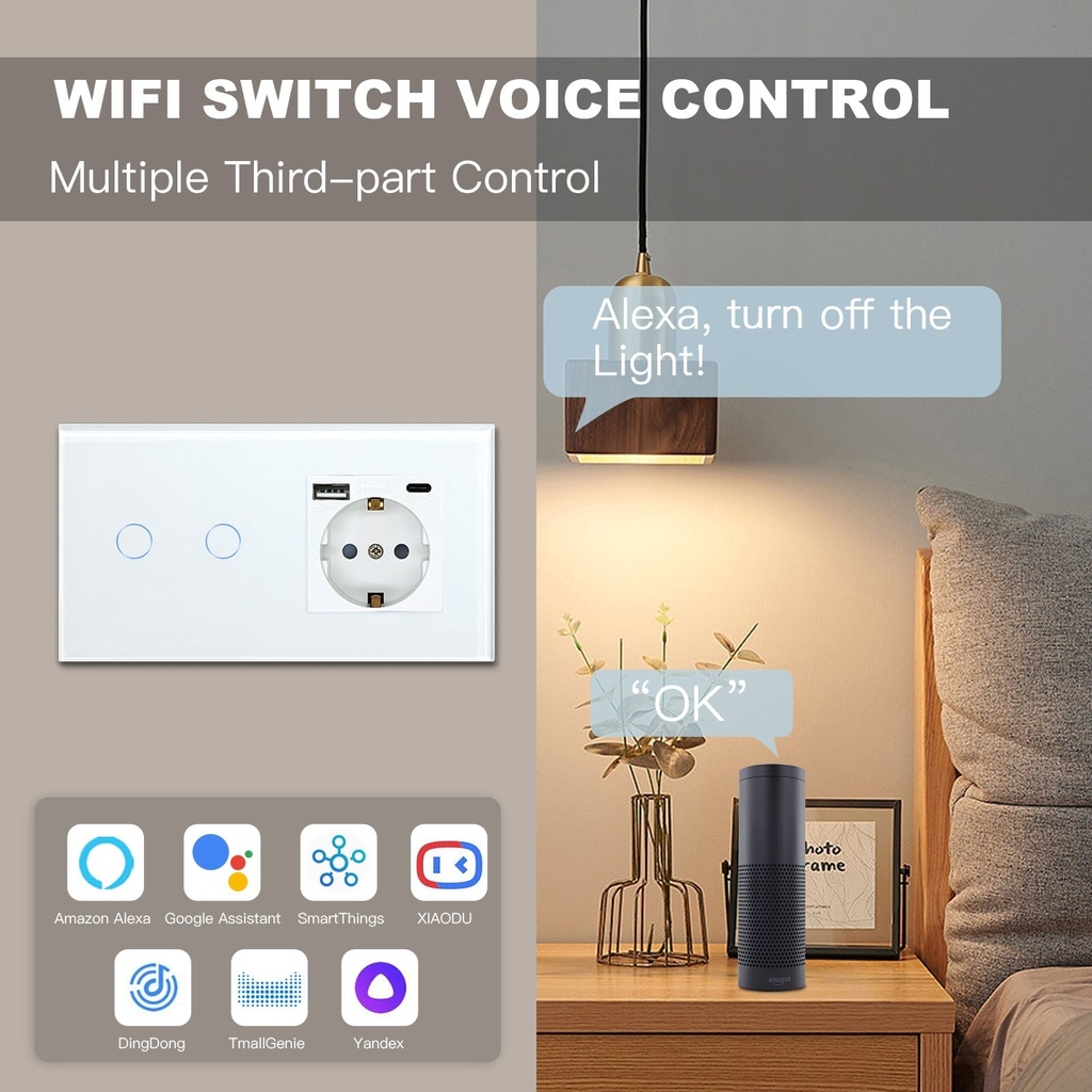 BSEED Wifi-s érintős villanykapcsoló EU konnektorral és 20W USB-C gyorstöltővel 1
