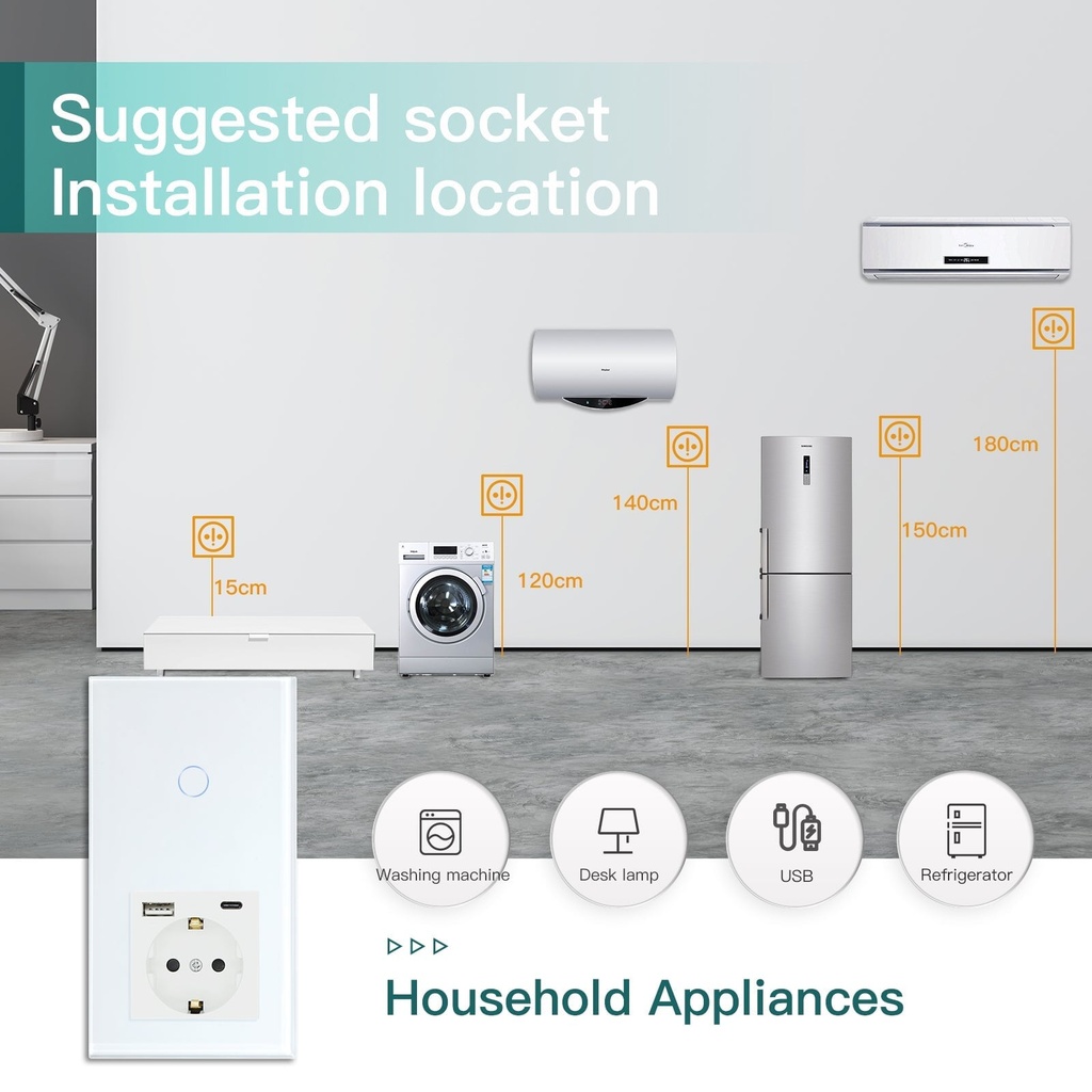 BSEED Wifi-s érintős villanykapcsoló EU konnektorral és 20W USB-C gyorstöltővel 2