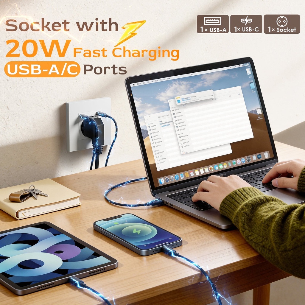 BSEED EU fali konnektor két 20W-os USB-C töltőporttal 1