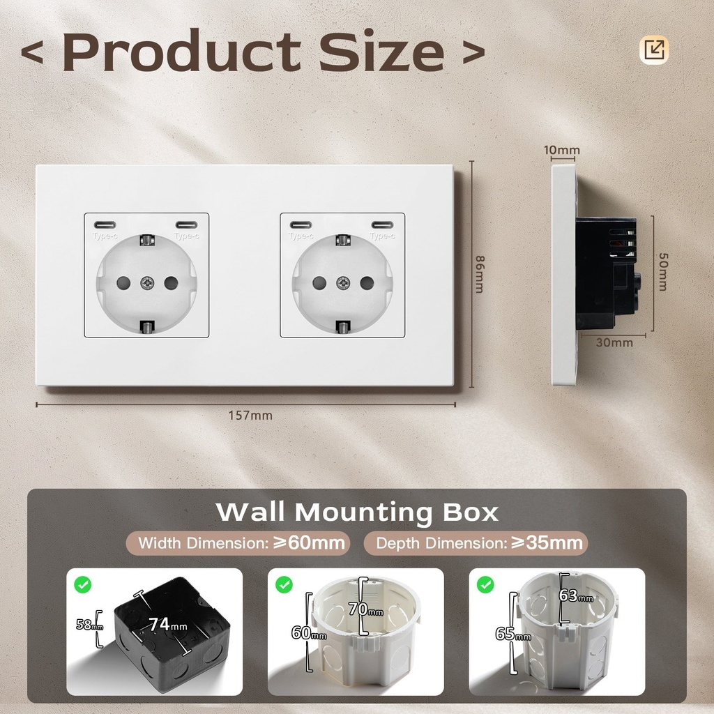 BSEED EU fali konnektor két 20W-os USB-C töltőporttal 8