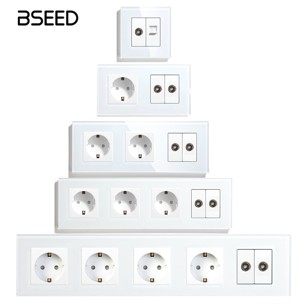 BSEED EU konnektor dupla TV-aljzattal, kristályüveg előlap 1