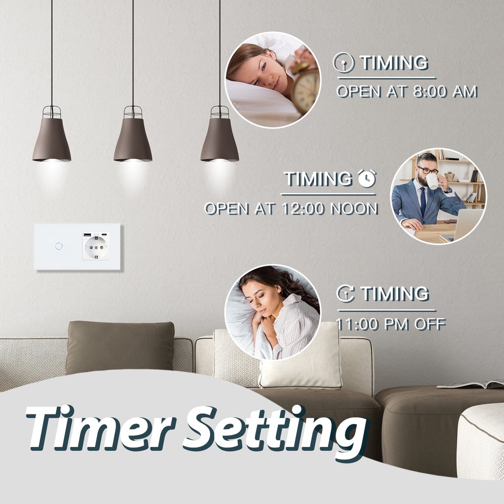BSEED Wifi-s érintős villanykapcsoló EU konnektorral és 20W USB-C gyorstöltővel 8