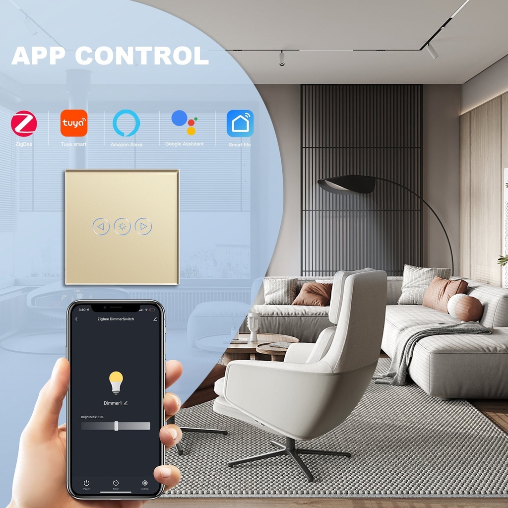 BSEED Zigbee-s érintős okos fényerő-szabályzó, üveg előlap 3