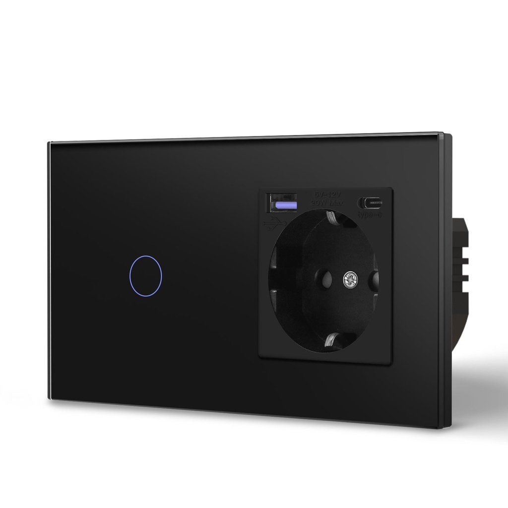 BSEED Wifi-s érintős villanykapcsoló EU konnektorral és 20W USB-C gyorstöltővel 11