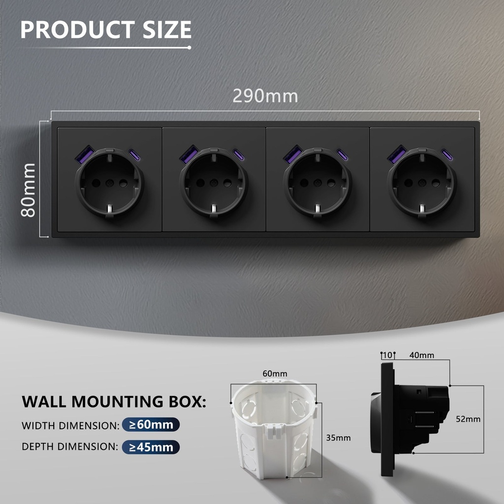BSEED Grand EU konnektor 20W-os USB-C töltővel, körmös rögzítéssel 20
