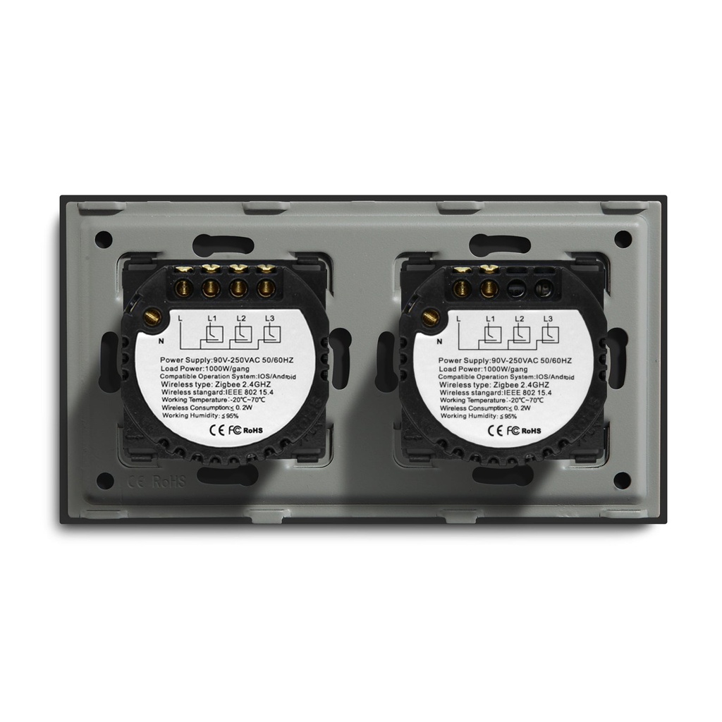 BSEED Zigbee-s dupla okos villanykapcsoló (nullvezetős), üveg előlap 19